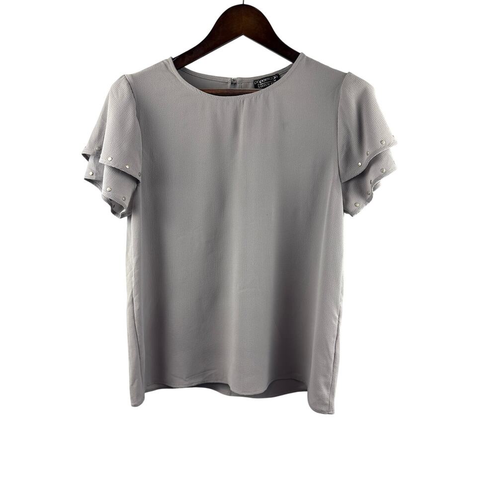 Women’s Paper Moon Stitch Fix Large Short Sleeve Gray Blouse